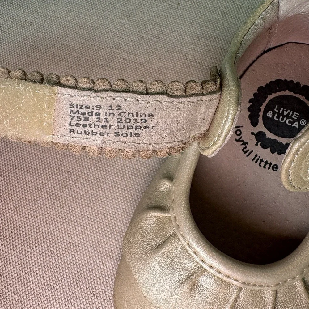Livie And Luca Champagne Gold‎ Leather Ruche III Mary Jane Shoes 9-12 Months